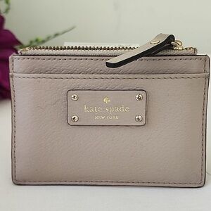 ♠️ KATE SPADE | Mauve Beige Pebbled Leather Mini Card Key Holder Pouch
